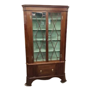 Antique 19th Century English Inlaid Mahogany 2 Piece Corner Cupboard