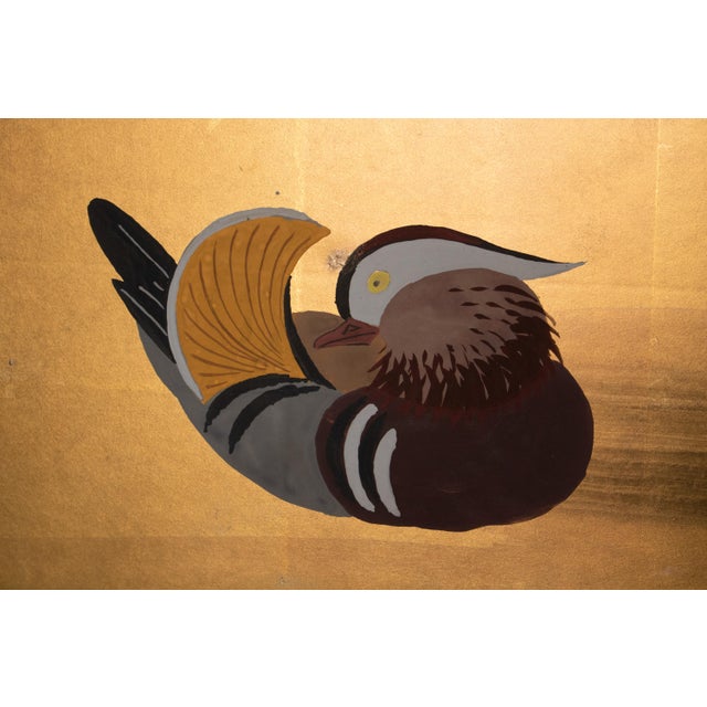 "Mandarin Ducks and Sakura", 1960s Shōwa Era Japanese Byobu Screen For Sale - Image 10 of 16