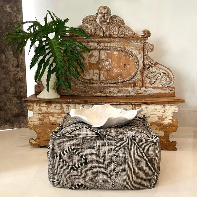 Indian Large Square Indian, Black and White Pouf For Sale - Image 3 of 4