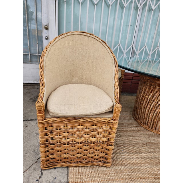 Copper 1970's Wicker Dining Table With Chairs For Sale - Image 8 of 9