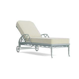 Brown Jordan Calcutta Adjustable Chaise Lounge in Harbor with Peal Green Stripe and Artic Welt Cushions For Sale