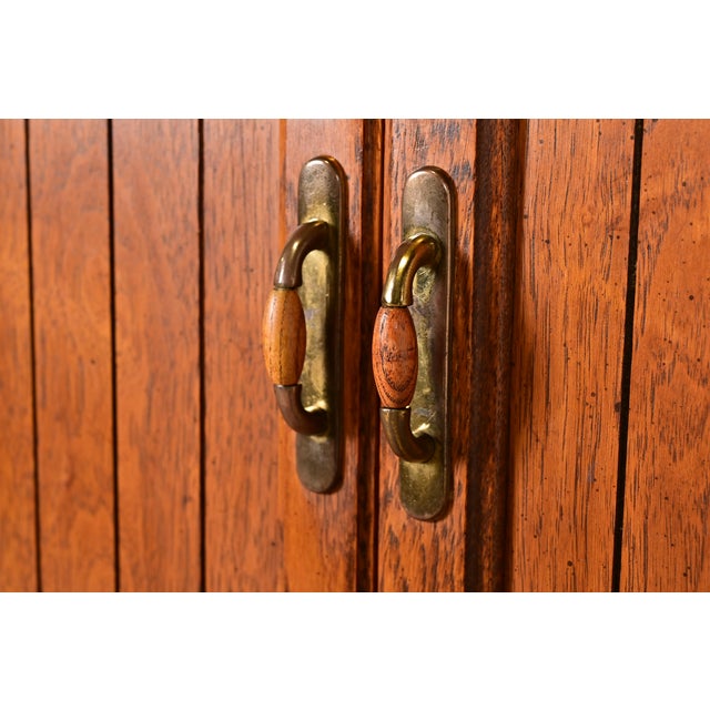 Wood Thomasville Mid-Century Modern Campaign Walnut Armoire Dresser, Circa 1970s For Sale - Image 7 of 13