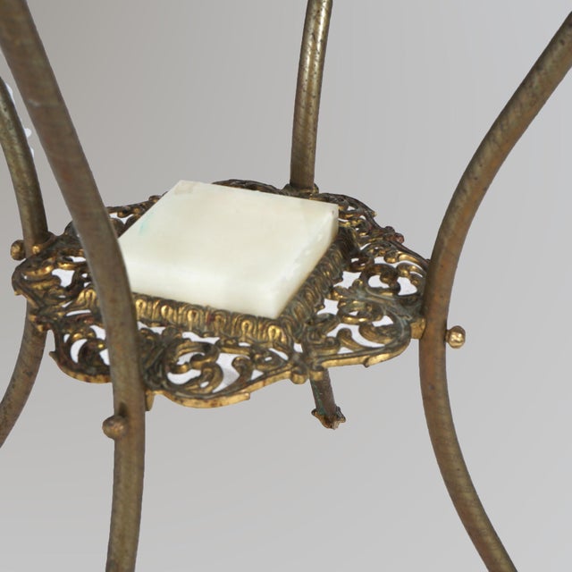 Antique Victorian Brass &amp; Onyx Plant Stand with Pierced Foliate Form Displays C1890 Measures - 31"H x 14 1/4"W x 14 1/2"D