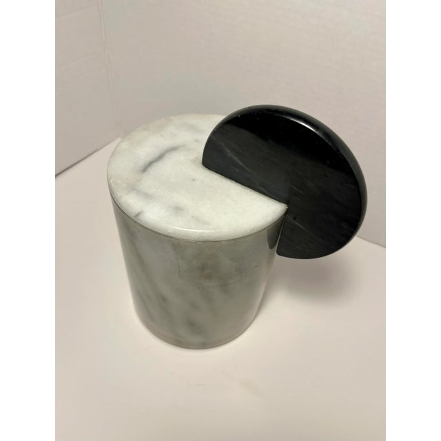 RARE 1980s Postmodern Solid White & Black Marble Lidded Canister Aprox. dimensions: 7"H x 5"diameter Very good original...