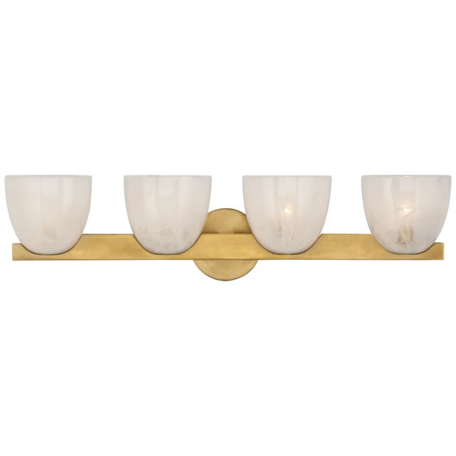 AERIN for Visual Comfort Signature Carola 4-Light Bath Sconce in Hand-Rubbed Antique Brass with White Strie Glass For Sale