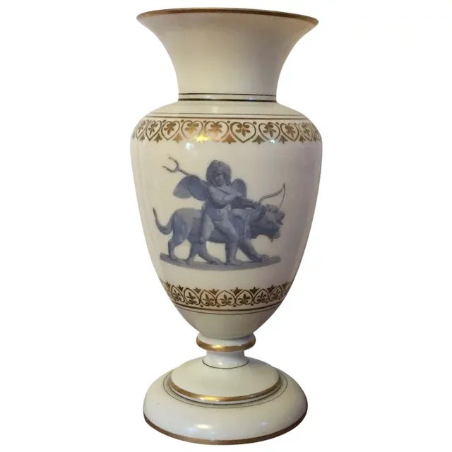 Antique 19th Century Bristol Glass Urn Vase Decorated with Cupid Leading Cerberus Painted en Grisaille For Sale - Image 13 of 13