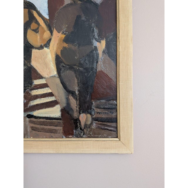 Paint 1958 Mid-Century Modern 'Crossing Paths' Vintage Abstract Figurative Oil Painting by Swedish Artist Ivar Morsing (1919-2009), Framed For Sale - Image 7 of 9