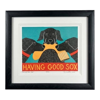 Stephen Huneck Signed Limited Edition Lithograph "Having Good Sox", 2005 (Framed) For Sale