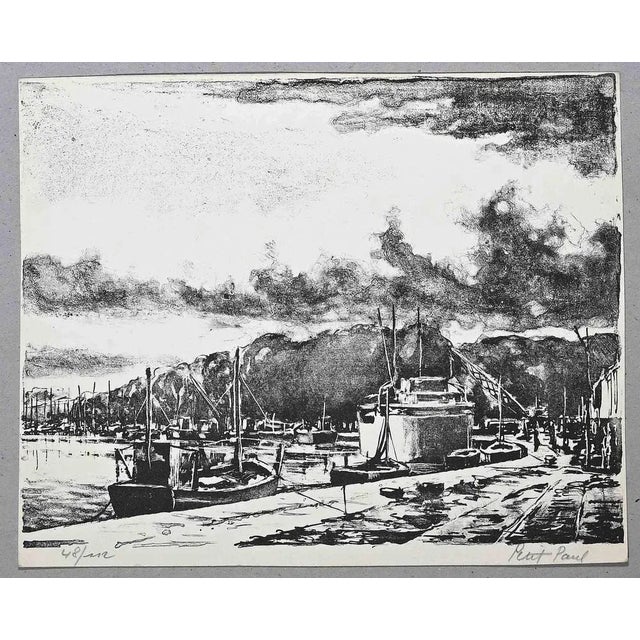 Paul Petit, The Harbor, Original Lithograph, Mid 20th-Century For Sale - Image 3 of 3