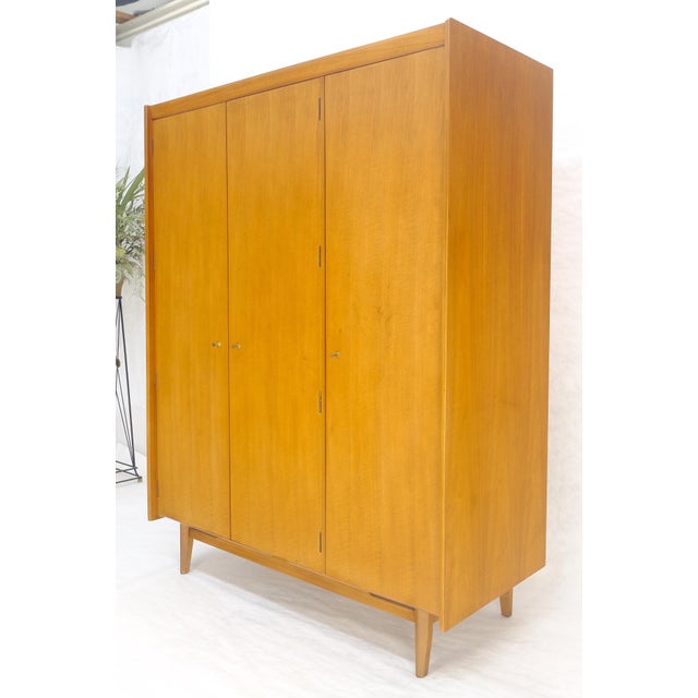 Fine Danish Mid Century Modern 3 Bay Armoire Wardrobe Cabinet Dresser MINT For Sale - Image 10 of 13