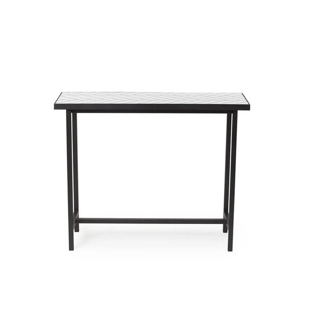 Herringbone tile console table white tiles black steel by warm nordic dimensions: d100 x w35 x h80 cm material: ceramic...