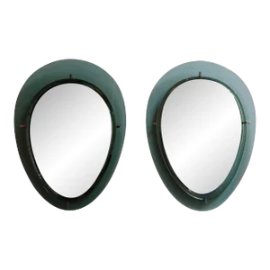 Pair of Vintage Italian Green Glass Teardrop Form Wall Mirrors by Cristal Arte