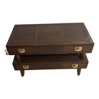Mastercraft Furniture Co. — Two-Tier Walnut & Brass Campaign Side Table, C. 1950s–60s For Sale