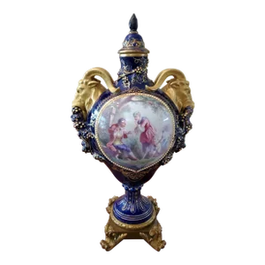 Antique Sevres Porcelain Style Jewlled Museum Urn