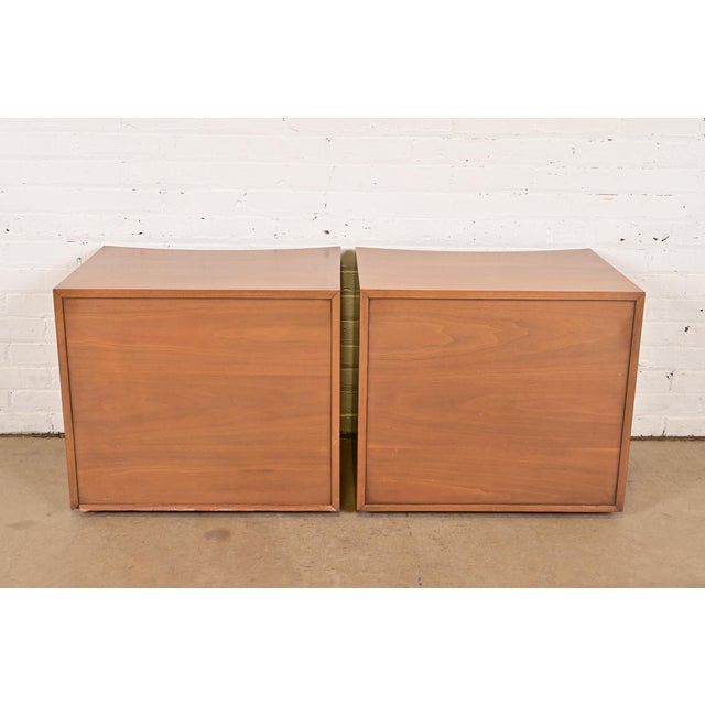 A Pair of Paul Frankl for Johnson Furniture Mid-Century Modern Concave Walnut Nightstands, Circa 1950s For Sale - Image 13 of 14