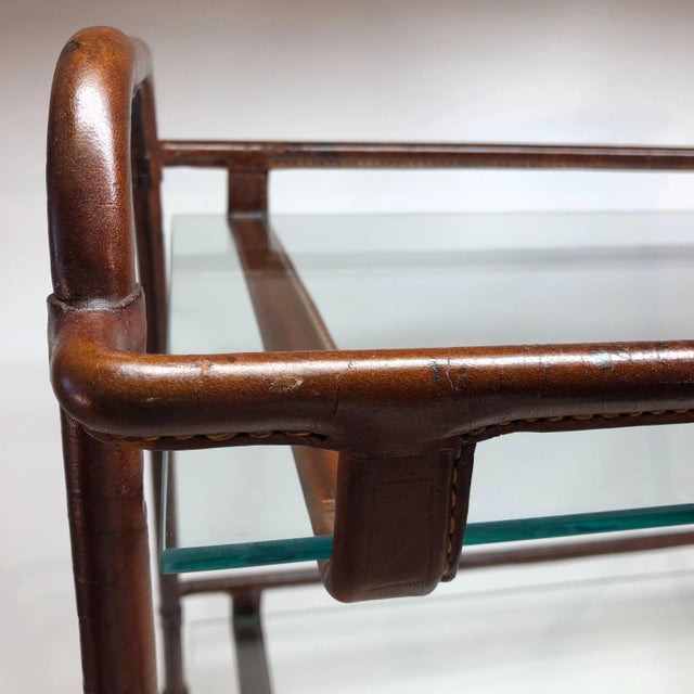 Brown Mid 20th Century Jacques Adnet Leather Bar Cart For Sale - Image 8 of 13