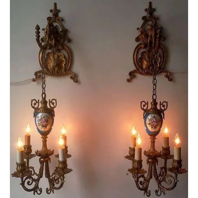Floral Pendant Lights or Sconces - a Pair For Sale - Image 9 of 10