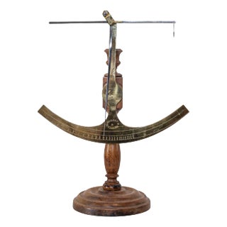 French 19th Century Brass Fabric Scale on Wooden Base Signed Robert A Vienne For Sale