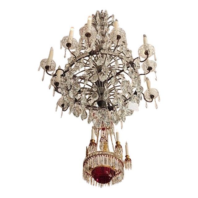 This listing features a crystal and beaded chandelier. Likely originated from Italy in the 19th century.