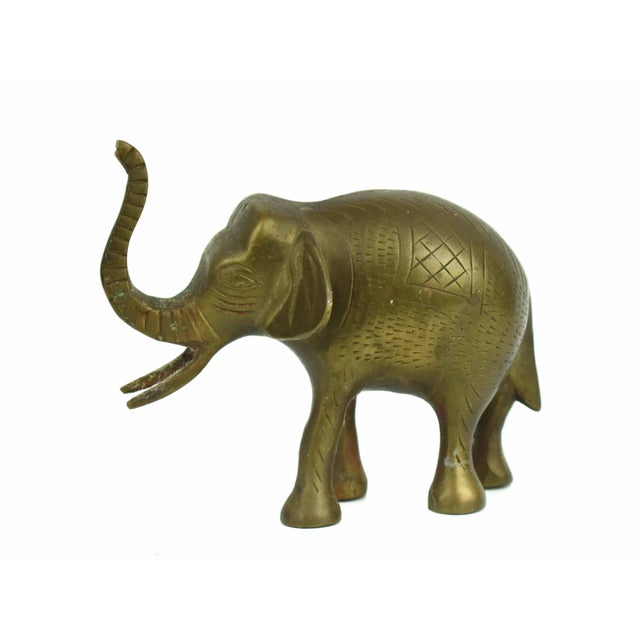 Mid 20th Century Solid Brass Lucky Trunk Up Elephant Figurine For Sale - Image 4 of 6