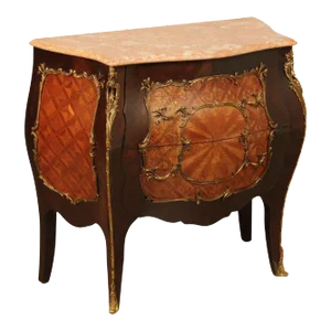 French Louis XV Style Bombe Marble Top Commode