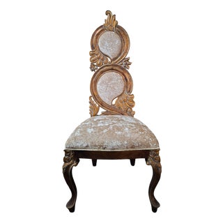 Baroque Gilt and Velvet Armchair, 1930s For Sale