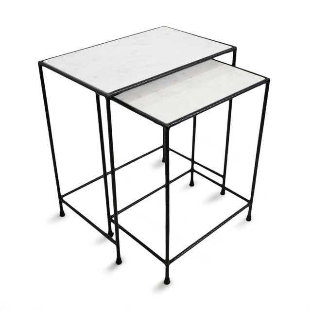White Marble & Iron Nesting Tables Chairish