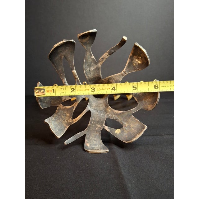 VTG Fred Spinowitz Tree of Life Menorah Signed Judaica Silver Tone Brass Leaves For Sale - Image 17 of 18