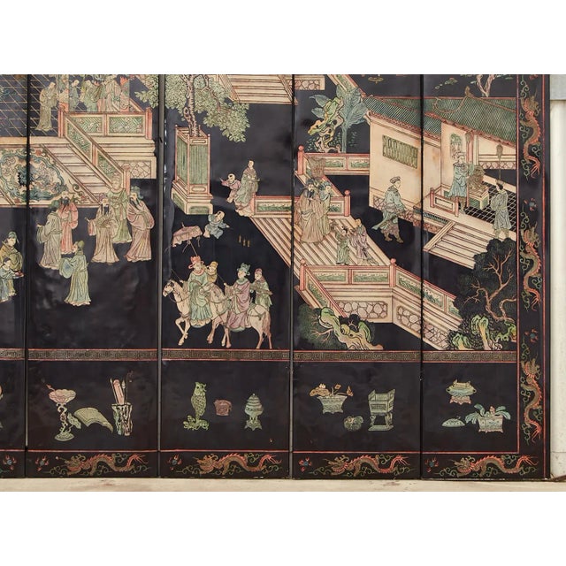 Wood Gracie Studio Ming Style Lacquered Eight Panel Coromandel Screen For Sale - Image 7 of 13