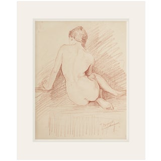 Early 1900's Antique French Academic Drawing of Woman Seated in Sepia Charcoal on Paper With Mat, Signed by Artist For Sale