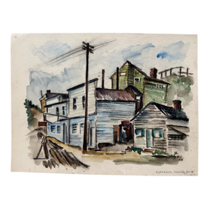 Henry Emil Salloch Original Watercolor on Paper Industrial Townscape. Black Hawk, Co. 1958.