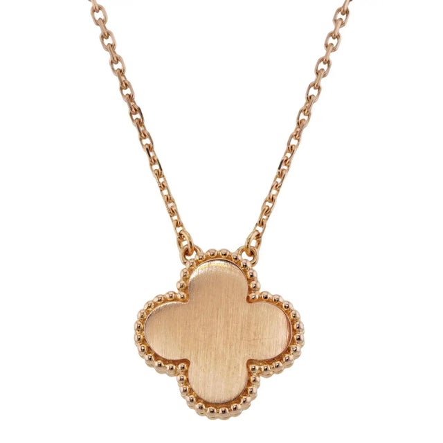 2010s Van Cleef & Arpels Vintage Alhambra Grey Motif Diamond Pendant in 18k Rose Gold For Sale - Image 5 of 10