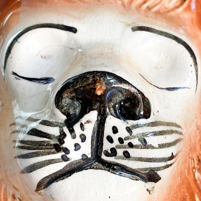 Burnt Orange 1930's English Countryside Cottage Recumbent Sleeping Lion Staffordshire Mold Figurine For Sale - Image 8 of 10