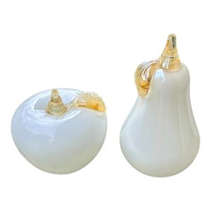 Murano White Italian Art Glass Pear and Apple Fruit Sculptures