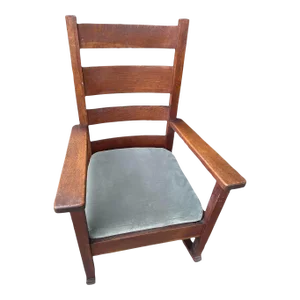 Antique Stickley Grand Rapids Quaint Furniture Mission Oak Rocking Chair With New Mohair Seat Upholstery