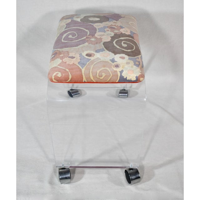 1970's Lucite Waterfall Bench / Stool in Jack Lenore Larsen Velvet For Sale In Philadelphia - Image 6 of 11