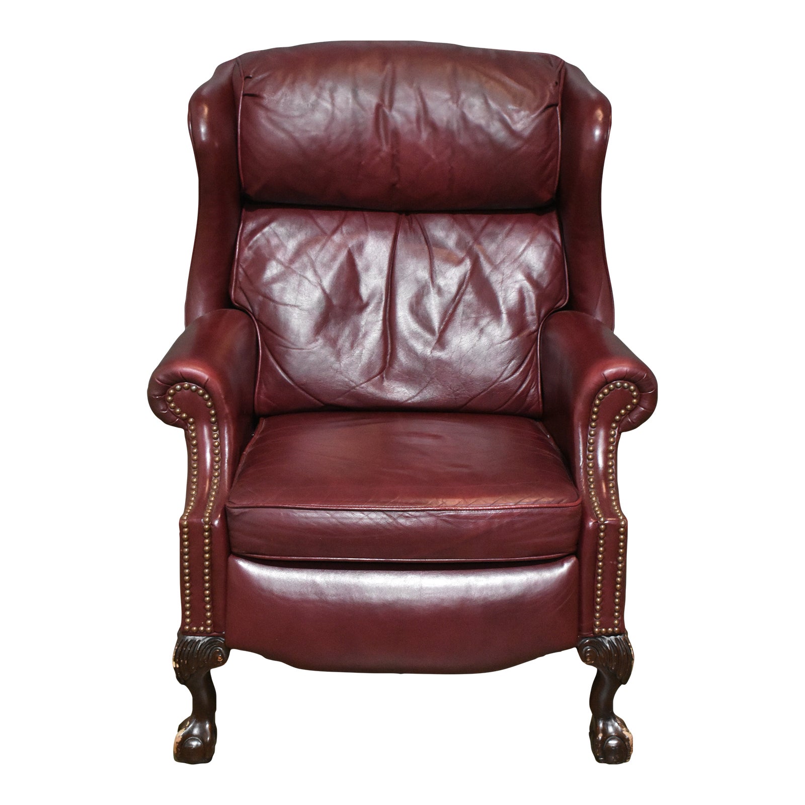 Mid 20th Century Bradington Young Red Leather Chippendale Wingback