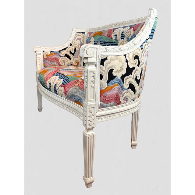 Wood Louis XV Style Chair Vintage Newly Upholstered Crane For Sale - Image 7 of 18