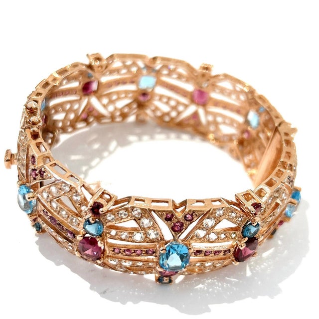 Bochic "Capri" Vintage Garnet & Multi Gem & Sapphire Bangle Set 18K & Silver For Sale - Image 4 of 18