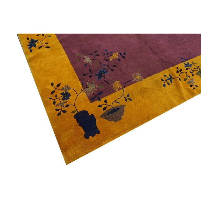 Delicate Orange Border Floral in a Mauve Background Color Antique Chinese Art Deco Rug For Sale In New York - Image 6 of 6