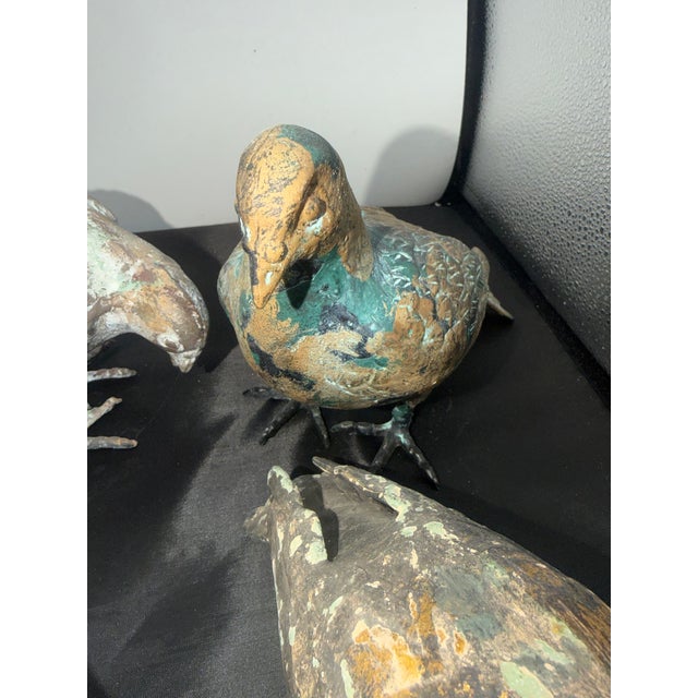 Set of 5 Metal Pigeons in Heavy Metal Possibly Bronze For Sale - Image 4 of 13