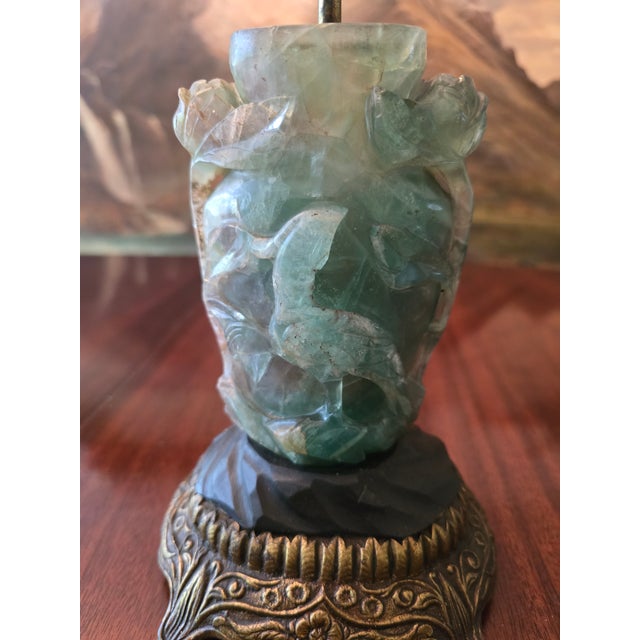 Stone Antique Chinese Jade Style Emerald Stone Lamp For Sale - Image 7 of 9