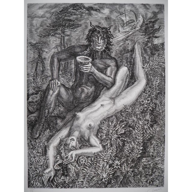 Albert decaris (1901-1988) woman and fauna original burin engraving signed in pencil numbered /120 copies on bfk rives...