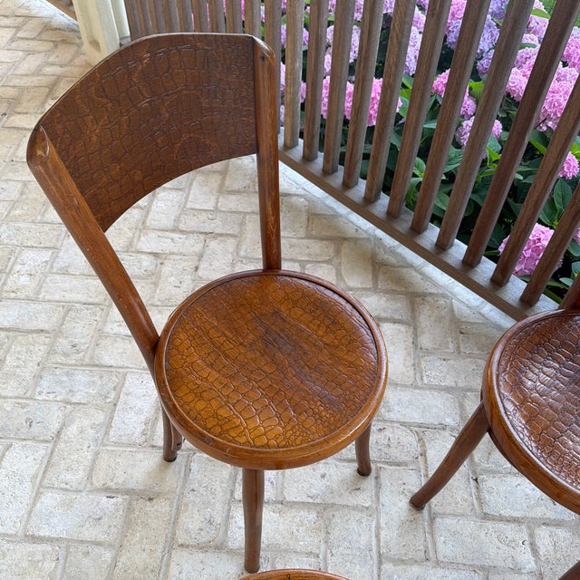 Set of 4 Antique Mundus/Attributed to Thonet Bentwood Bistro Chairs With Crocodile Pattern For Sale In New York - Image 6 of 12
