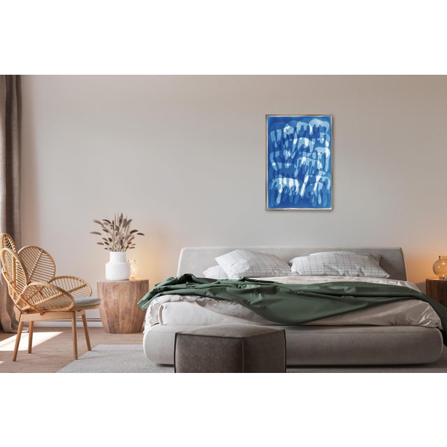 Paper 2025, Graffiti Dripping Paint, Urban Style, Blue Tones Cyanotype Print on Watercolor Paper by Kind of Cyan For Sale - Image 7 of 8