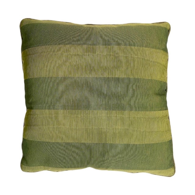 Green 1990s Green Silk Striped Decorative Square Accent Throw Pillow For Sale - Image 8 of 12