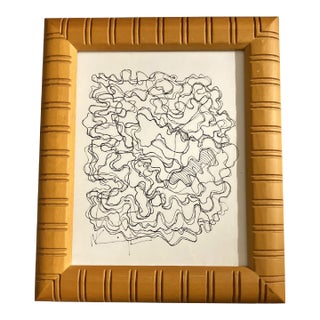 1980’s Original Vintage Wayne Cunningham Abstract Ink Drawing Vintage Tabletop Frame For Sale