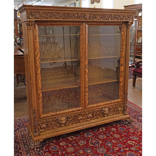 Late 19th Century Figural Carved Tiger Oak China Cabinet by Aj Johnson Chicago For Sale - Image 4 of 15
