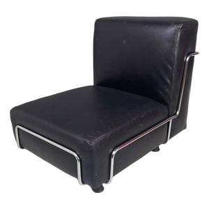 Italian Modern Square Lounge Chair in Black Leather and Metal, 1980s