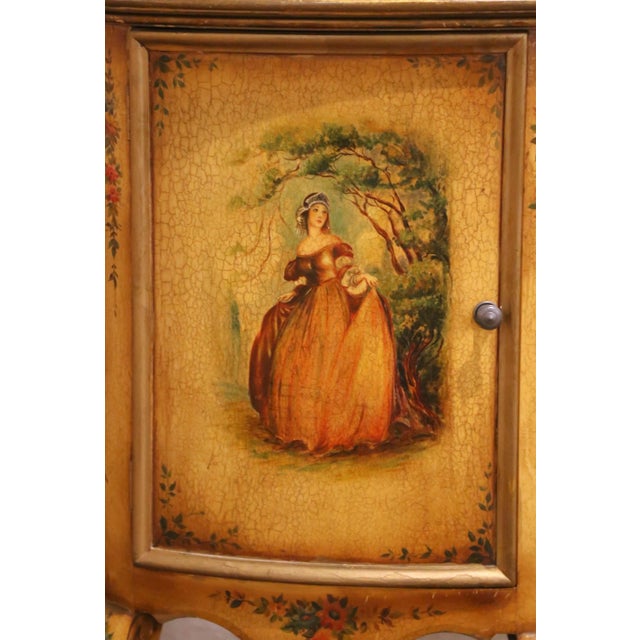 Mid-Century Italian Painted Demi-Lune Commode With Floral and Figural Panel For Sale - Image 9 of 14